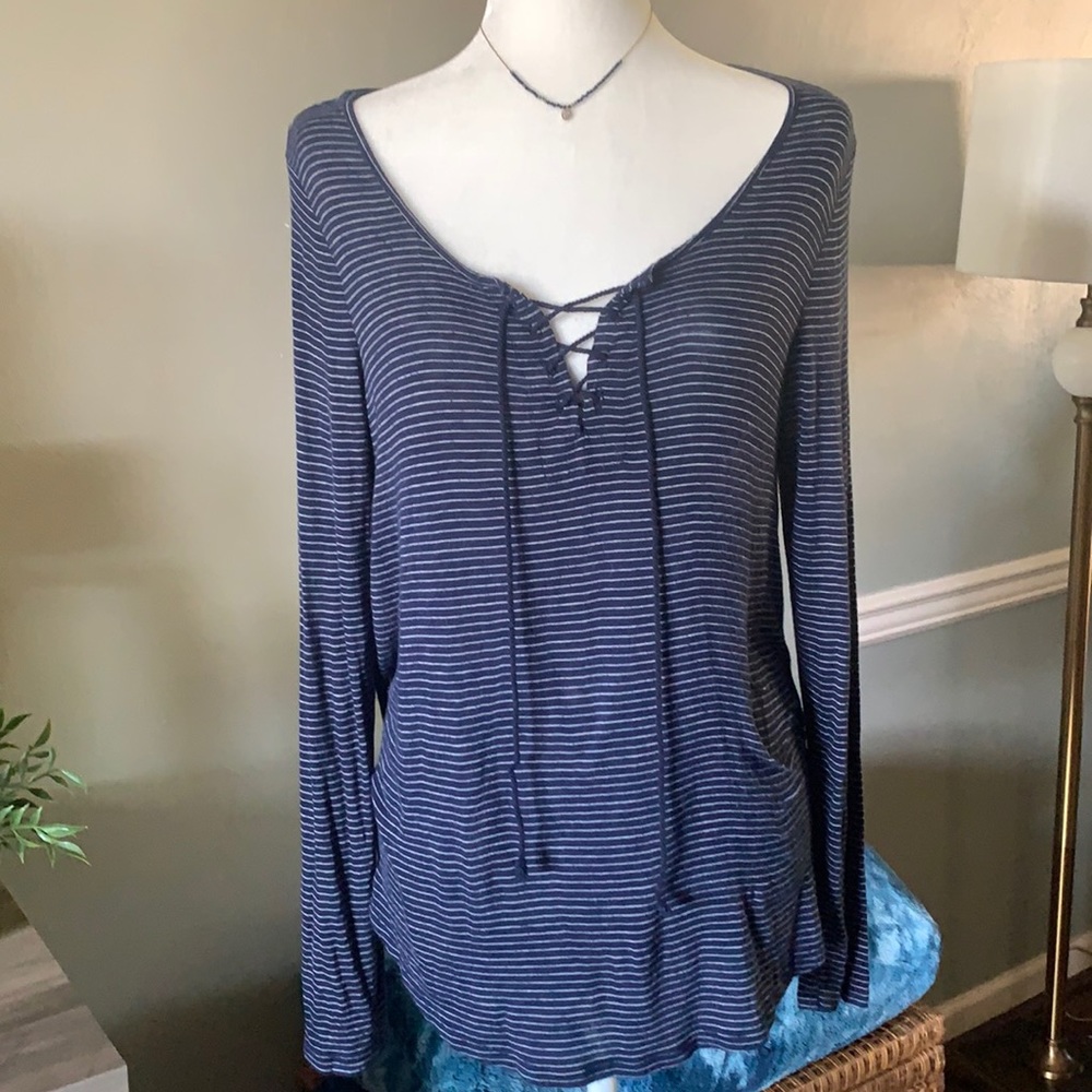 Navy blue lace up top